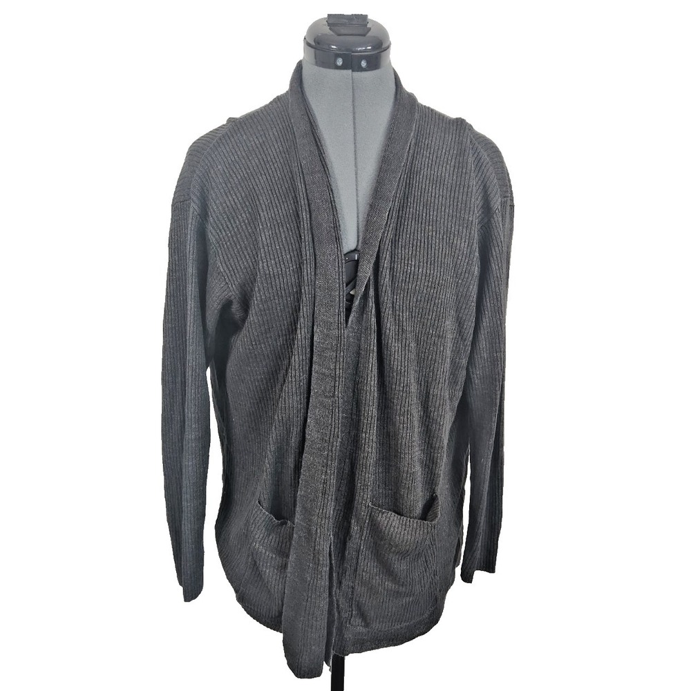 Eileen Fisher Womens Gray Ribbed Open Front Cardigan Sweater Italian Yarn Size M